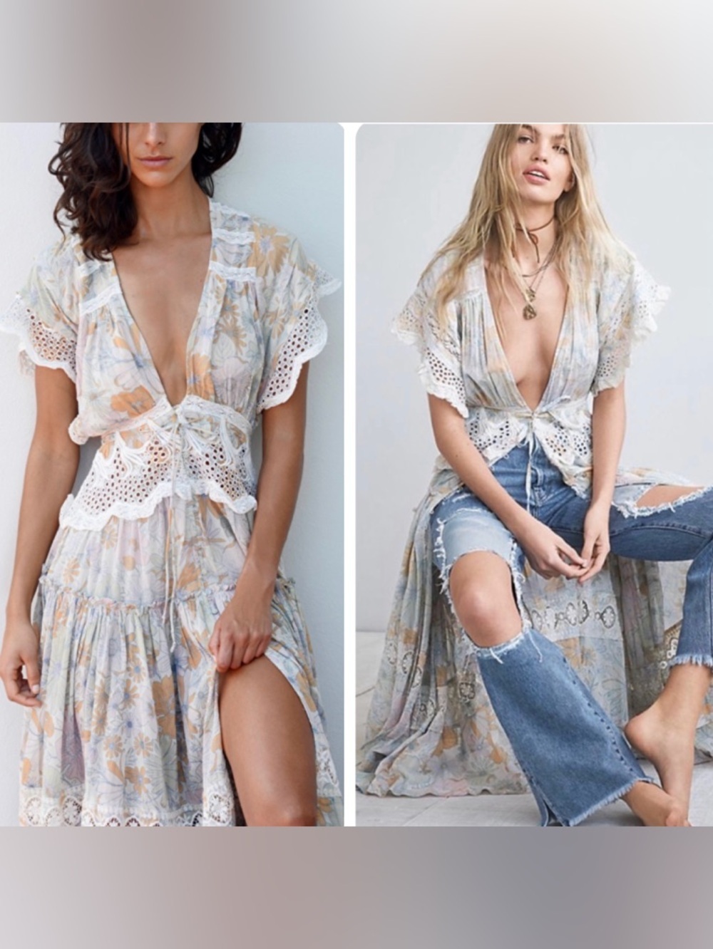 Free People Field of Dreams Maxi Top RARE Boho Lace Tunic Dress RARE - Picture 2 of 16